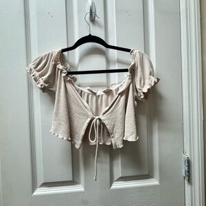 Princess Polly Beige Tie-Front Crop Top